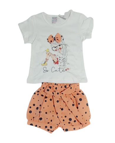 Compleu fete vară 2 piese cu fundiță 2-5 ani