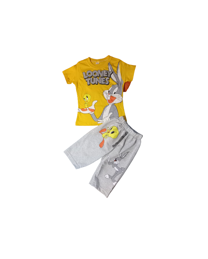 Compleu de vara copii, LOONEY TUNES, galben 3-6 ani