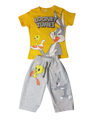 Compleu de vara copii, LOONEY TUNES, galben 3-6 ani