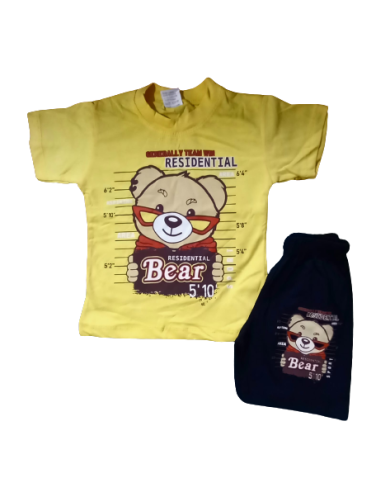 Compleu bumbac vara ursulet galben, 3-8 ani