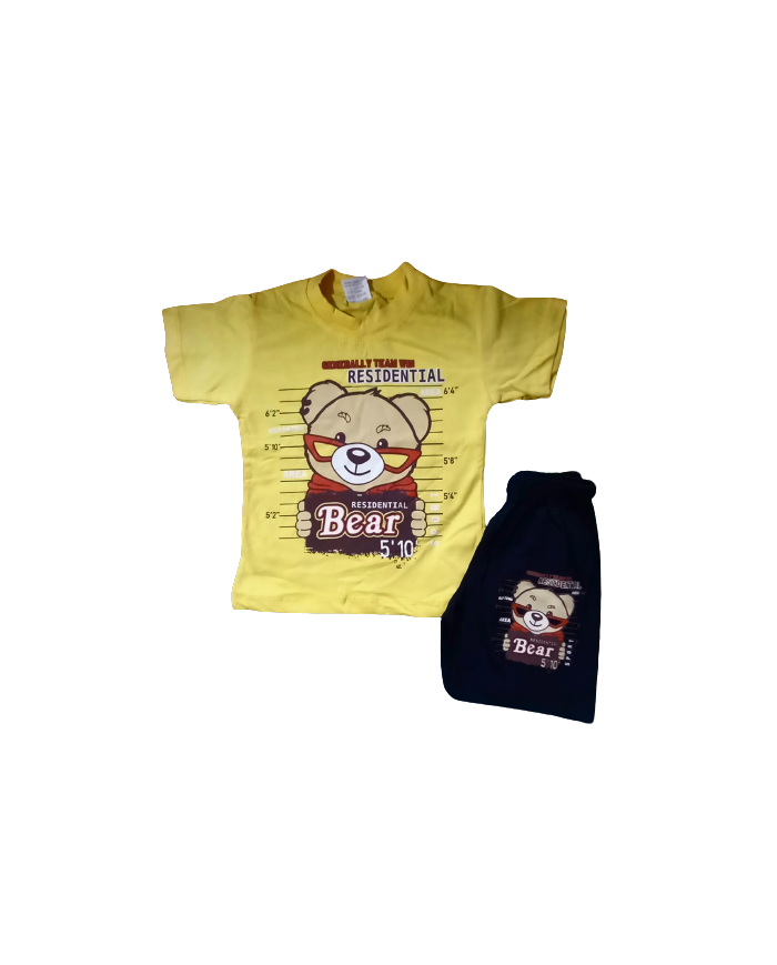 Compleu bumbac vara ursulet galben, 3-8 ani