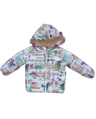 Geaca fete din fas, alb cu imprimeu colorat, captusita, 3-4 ani