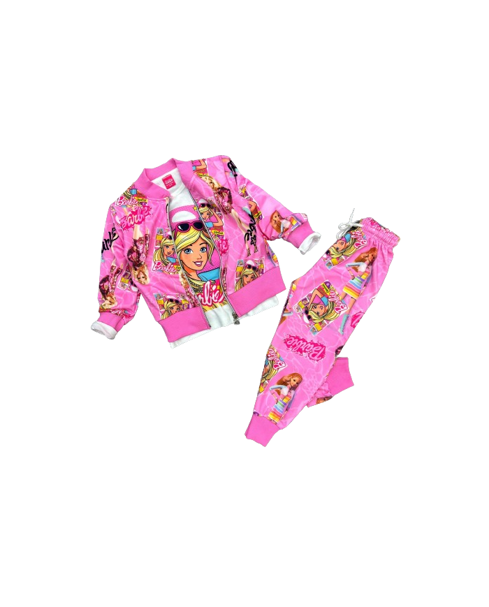 Compleu fete BARBIE 3 piese bumbac 2-8 ani