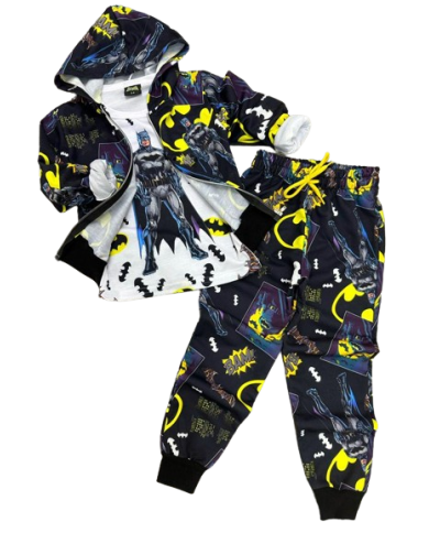 Compleu baieti BATMAN 3 piese, bumbac 3-10 ani
