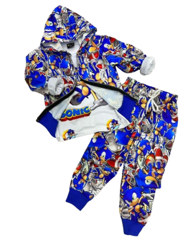 Compleu baieti SONIC 3 piese, bumbac 3-10 ani
