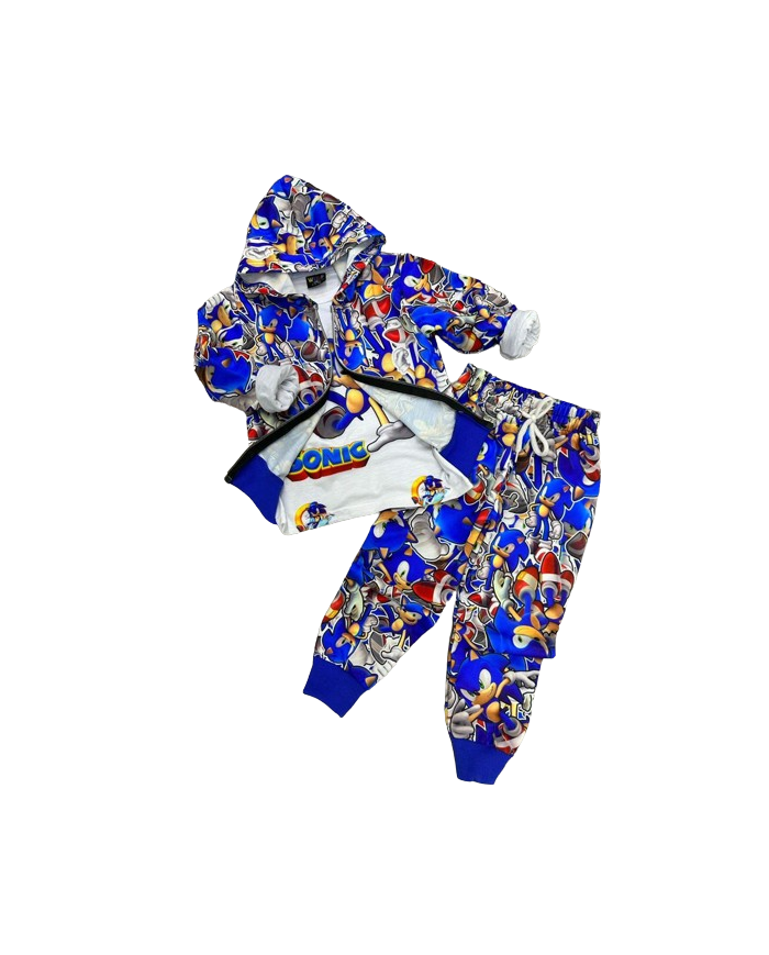 Compleu baieti SONIC 3 piese, bumbac 3-10 ani