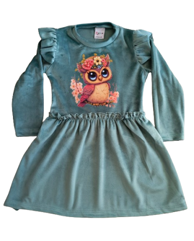 Rochita catifea imprimeu bufnita 4-10 ani