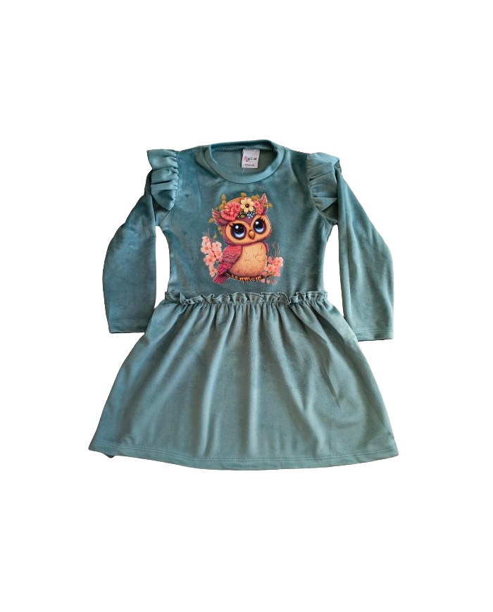 Rochita catifea imprimeu bufnita 4-10 ani