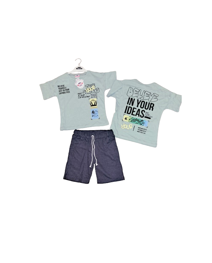Compleu vara 2 piese pentru baieti, BELIEVE, 5-9 ani