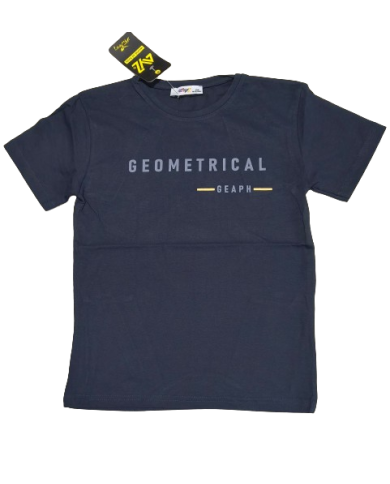 Tricou baieti bumbac, GEOMETRICAL, 10-14 ani, bleumarin