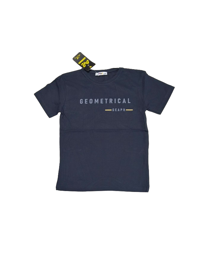 Tricou baieti bumbac, GEOMETRICAL, 10-14 ani, bleumarin
