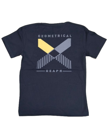 Tricou baieti bumbac, GEOMETRICAL, 10-14 ani, bleumarin