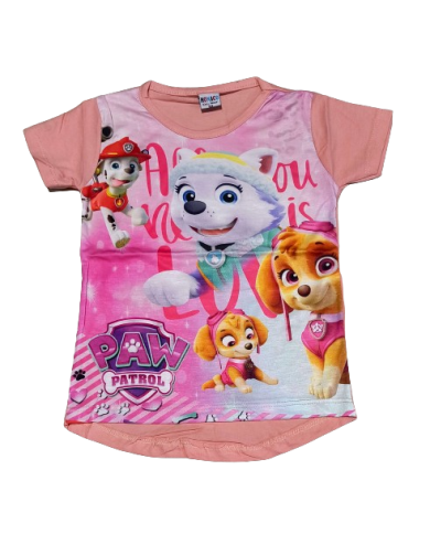 Tricou fetite Patrula Catelusilor, somon/gri, 4-9 ani