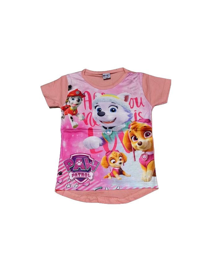 Tricou fetite Patrula Catelusilor, somon/gri, 4-9 ani