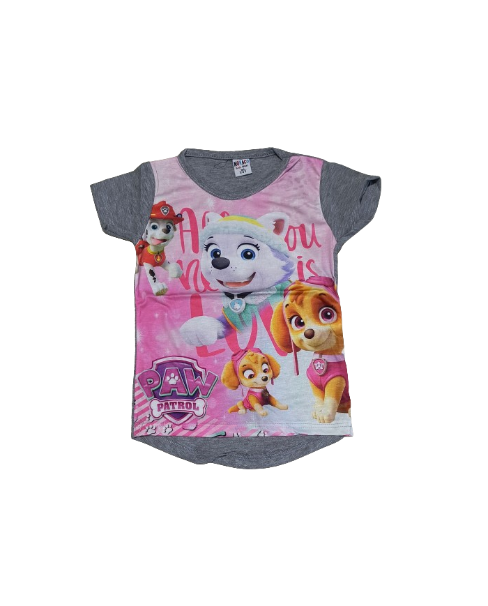 Tricou fetite Patrula Catelusilor, somon/gri, 4-9 ani