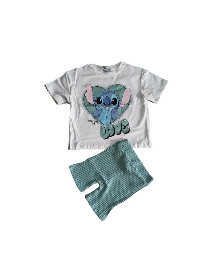 Compleu fete vara STITCH, 3-10 ani, verde