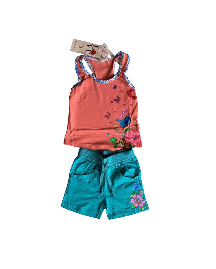 Compleu fete cu flori 2 piese vară, 2-6 ani