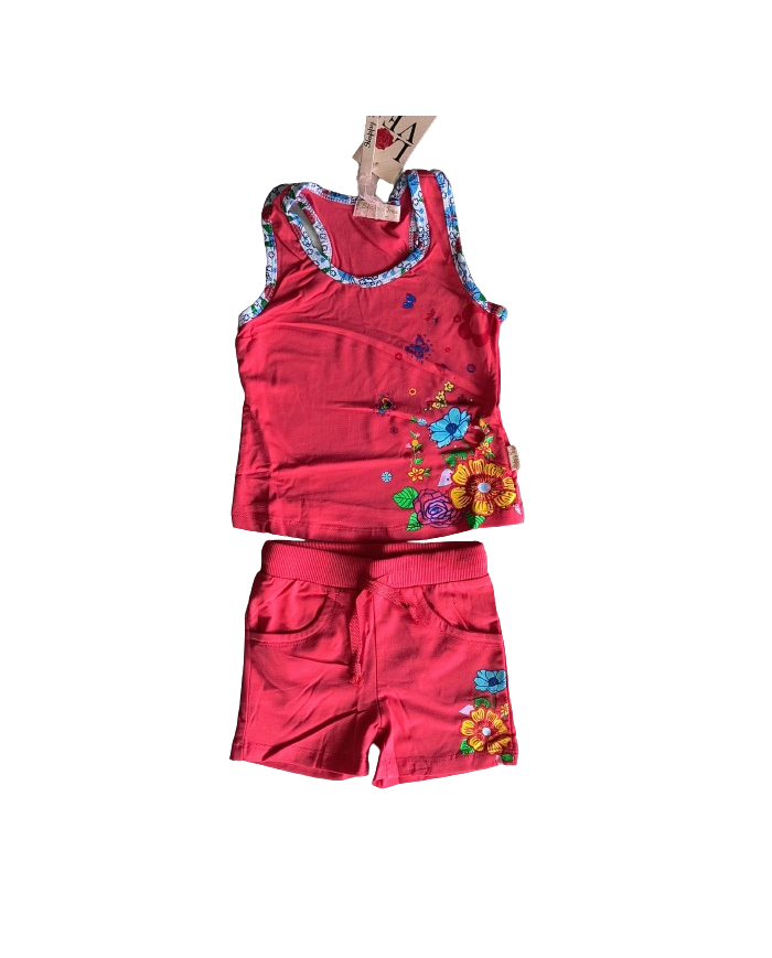 Compleu fete cu flori 2 piese vară, 2-6 ani