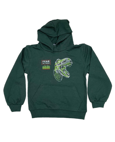 Hanorac baieti cu gluga dinozaur, verde, 6-11 ani