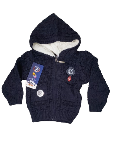 Pulover baieti gros cu fermoar și gluga vatuita, bleumarin, 1-3 ani