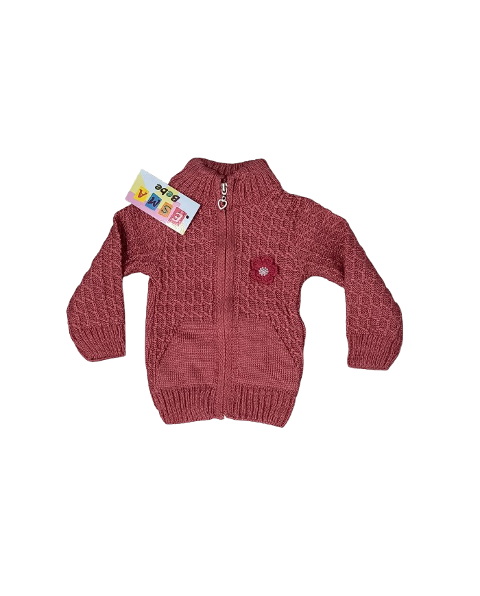 Pulover fetite cu fermoar și floare, roz inchis, 1-3 ani