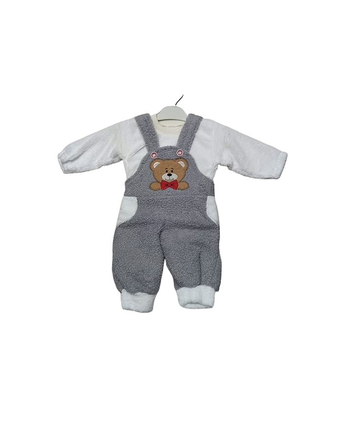 Salopete cocolino baieti cu ursulet, gri, 1-3 ani