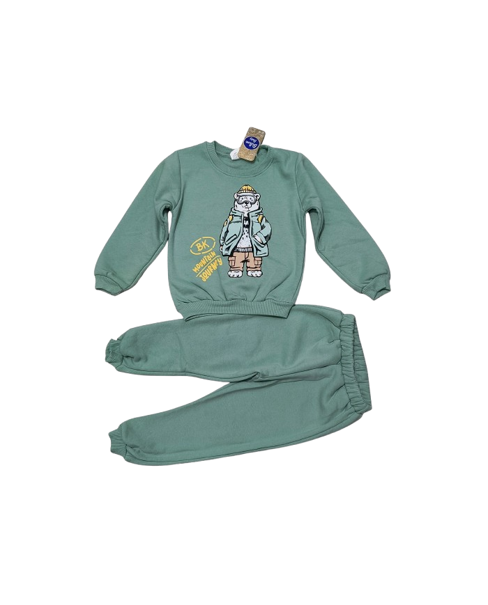 Compleu copii BK urs, bumbac vatuit, verde, 2-5 ani