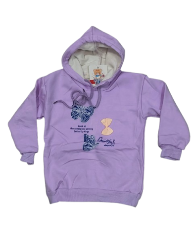 Hanorac fete fluturi, usor vatuit, lila, 1-4 ani