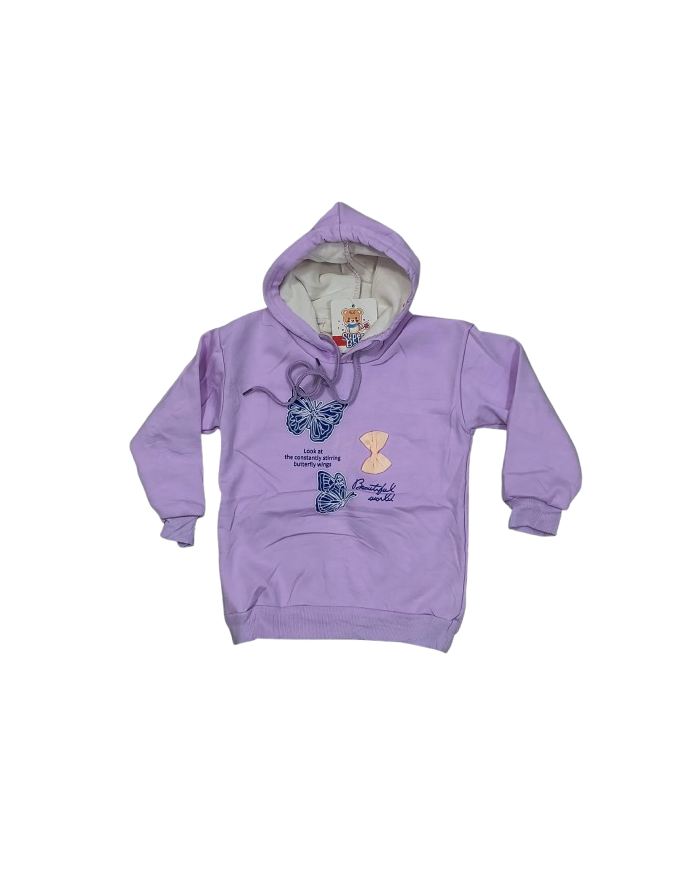 Hanorac fete fluturi, usor vatuit, lila, 1-4 ani