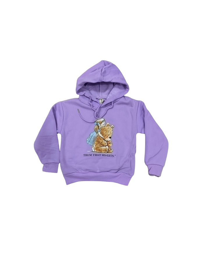 Hanorac fete, ursulet, usor vatuit, lila, 3-7 ani