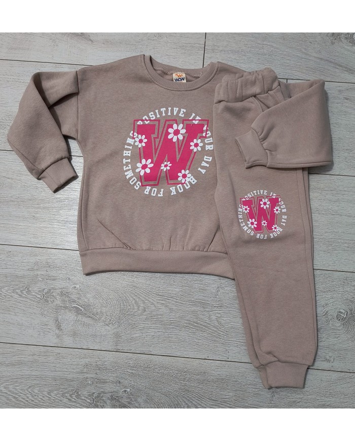 Compleu fete bumbac gros vatuit, bej, 5-8 ani