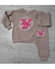 Compleu fete pufos LOVE, pantalon evazat, 3-7 ani, mov