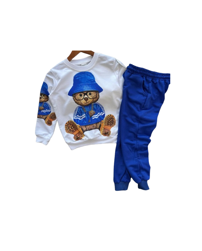 Compleu copii ursulet, albastru, 3-8 ani, bumbac