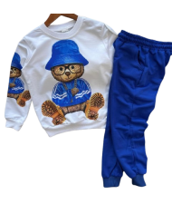 Compleu copii ursulet, albastru, 3-8 ani, bumbac