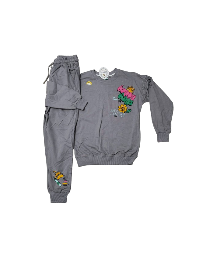 Compleu fete HAPPY DAYS, bumbac, gri, 7-10 ani