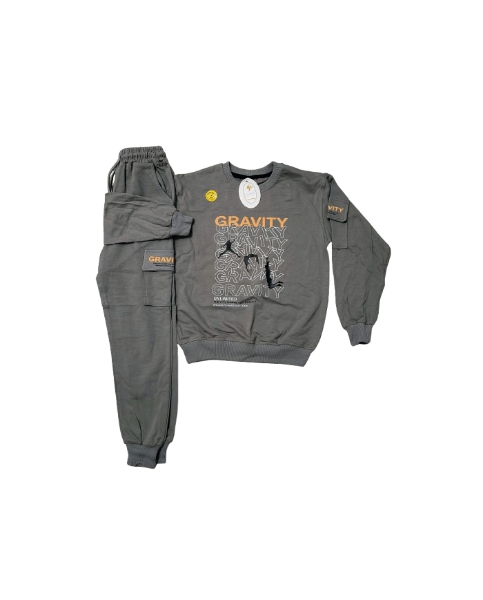 Compleu baieti GRAVITY, bumbac, gri, 7-10 ani