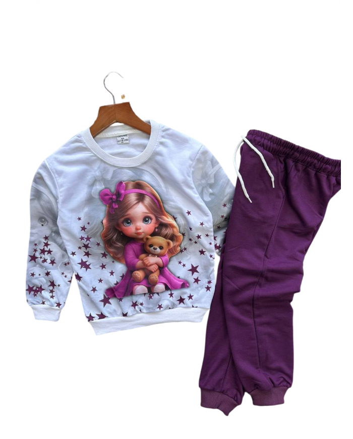 Compleu fetita cu ursulet, mov, 3-8 ani