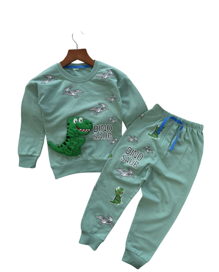 Compleu copii DINO, imprimeu 3D, verde, 2-5 ani