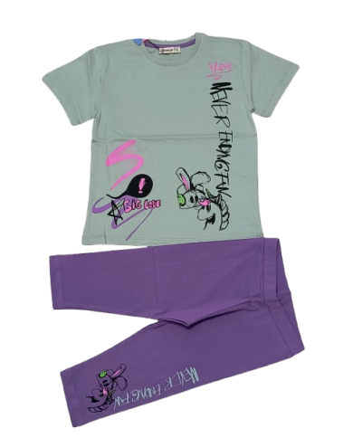 Compleu fete vara BIG LOVE, colant 3/4, verde, 3-10 ani