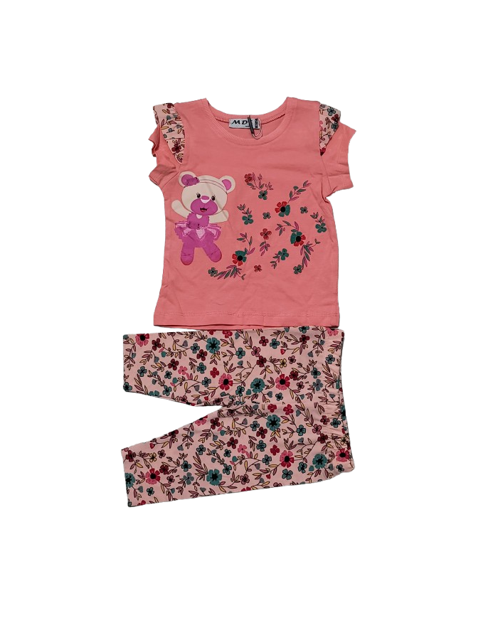 Compleu fetite vara cu colant, ursulet, 2-5 ani, lila,somon