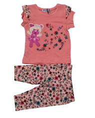 Compleu fetite vara cu colant, ursulet, 2-5 ani, lila,somon