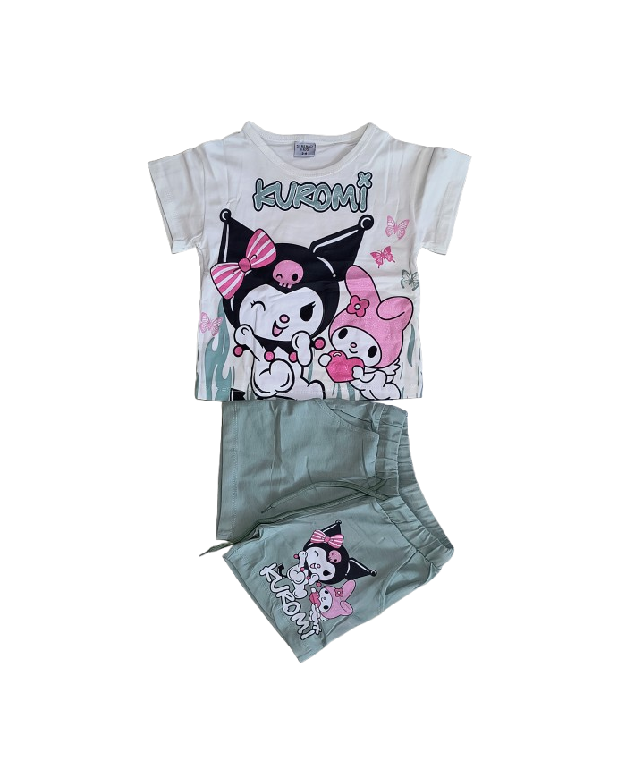 Compleu fete vara KUROMI, verde deschis, 3-10 ani