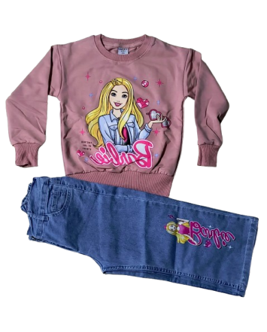 Compleu fete BARBIE cu blugi evazati, roz, 3-10 ani