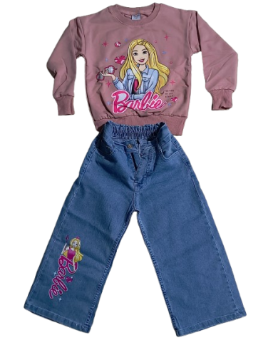 Compleu fete BARBIE cu blugi evazati, roz, 3-10 ani