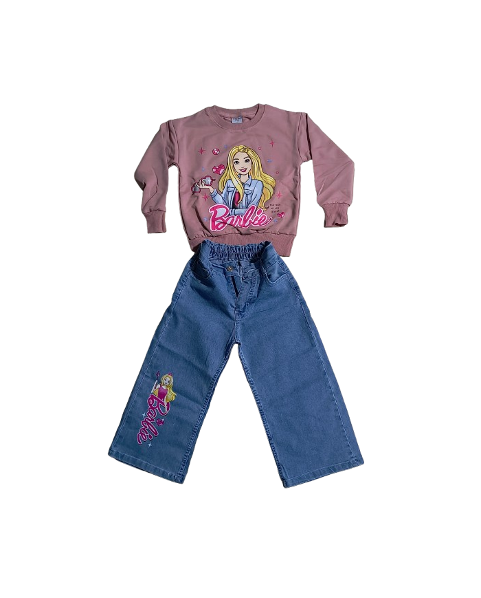 Compleu fete BARBIE cu blugi evazati, roz, 3-10 ani
