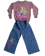 Compleu fete BARBIE cu blugi evazati, roz, 3-10 ani