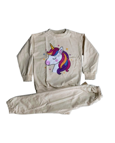 Compleu fete UNICORN, bumbac, bej