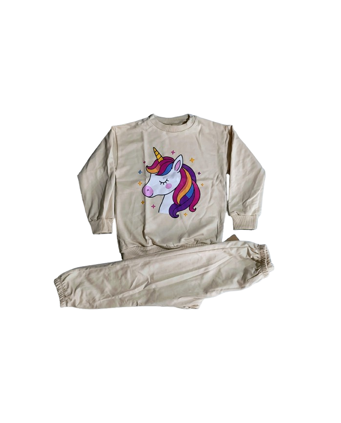 Compleu fete UNICORN, bumbac, bej